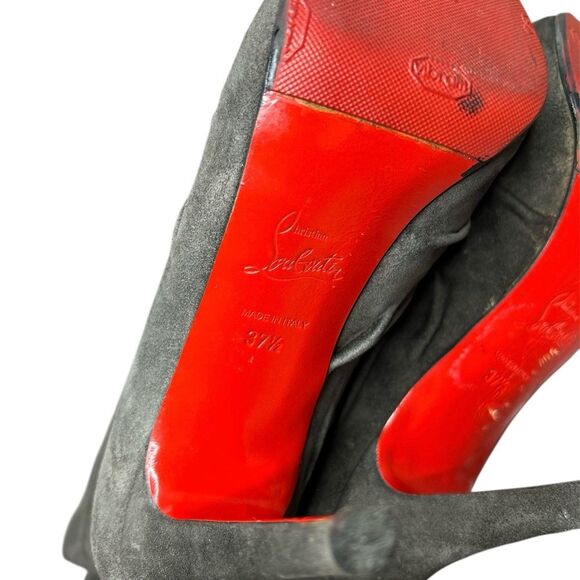 Christian Louboutin Gray Suede Slouch Boots Red Sole Stiletto Heel Size 37.5 - Picture 6 of 6